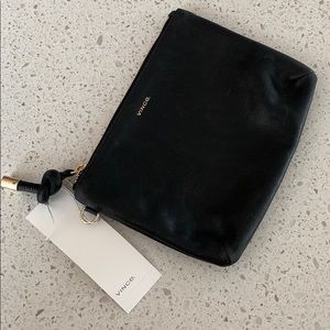 Vince. Black leather clutch/zippered pouch